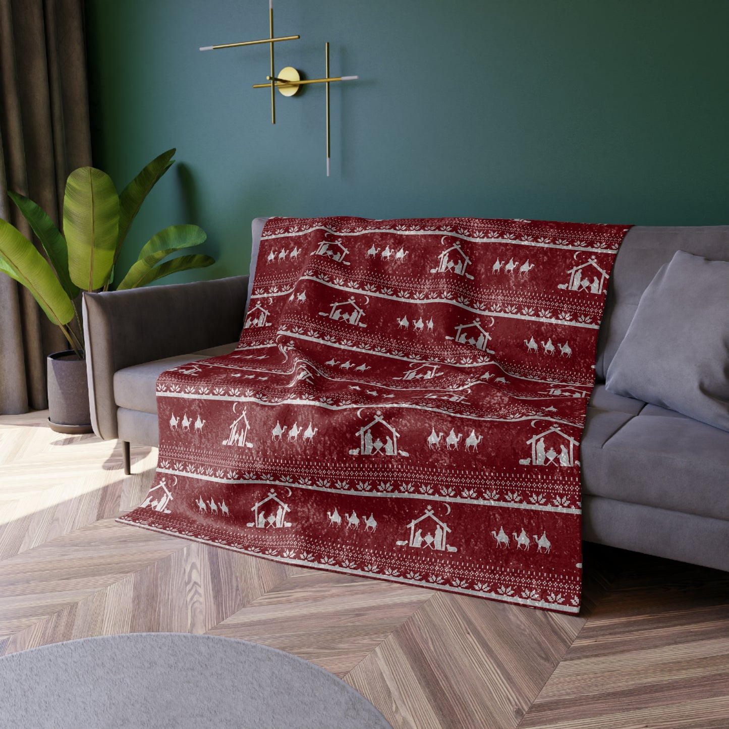 Christmas Nativity Crushed Velvet Blanket