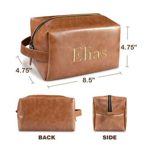 Embroidered Custom Toiletry Bag - Tan