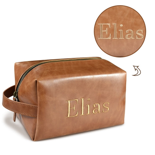 Embroidered Custom Toiletry Bag - Tan