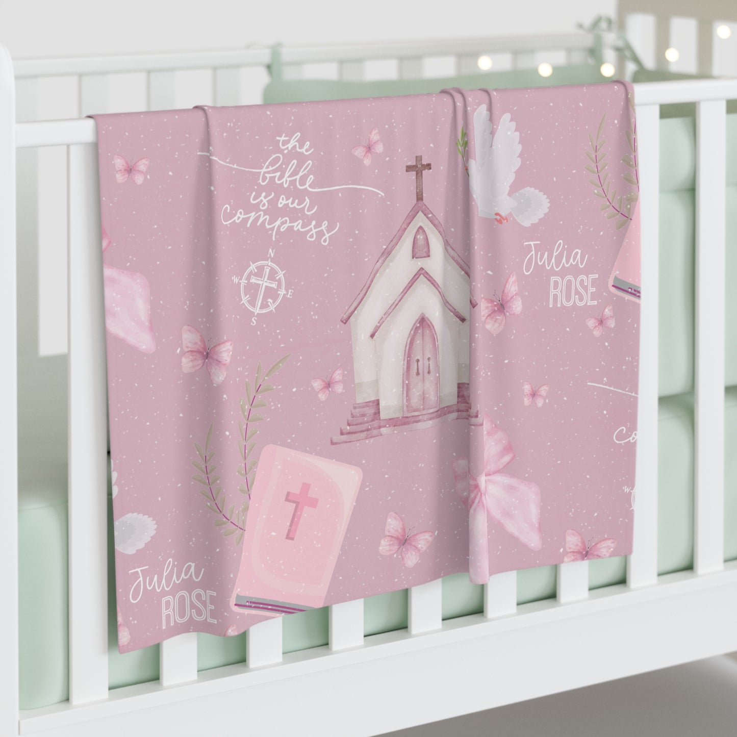 Personalized Bible is Our Compass Baby Swaddle Blanket