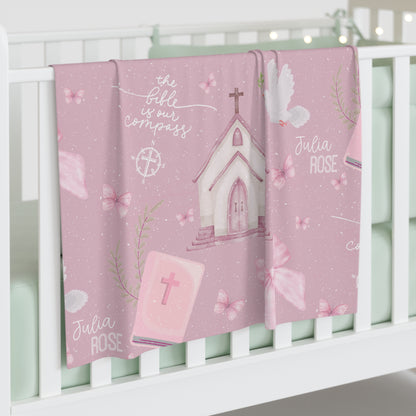 Personalized Bible is Our Compass Baby Swaddle Blanket