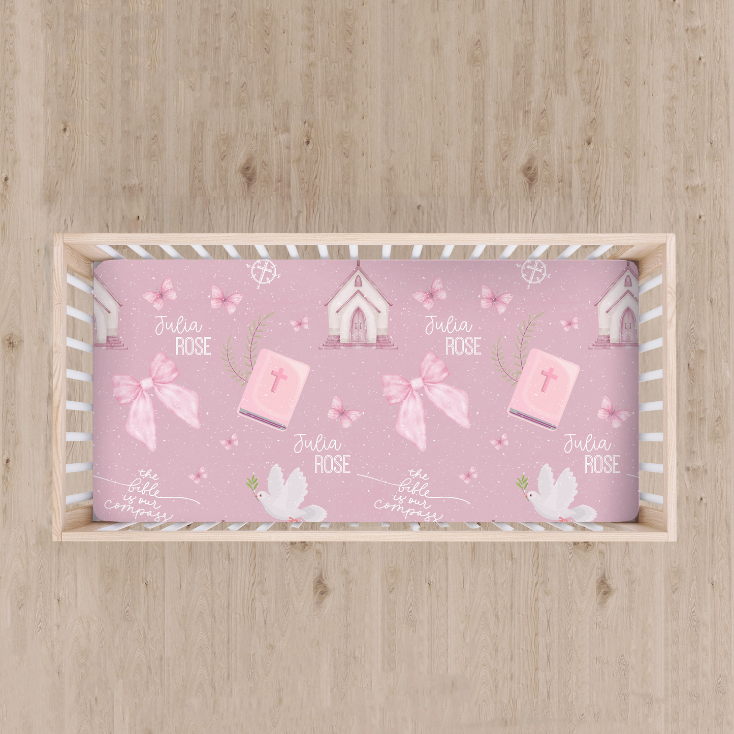 Personalized Bible is Our Compass Crib Sheet
